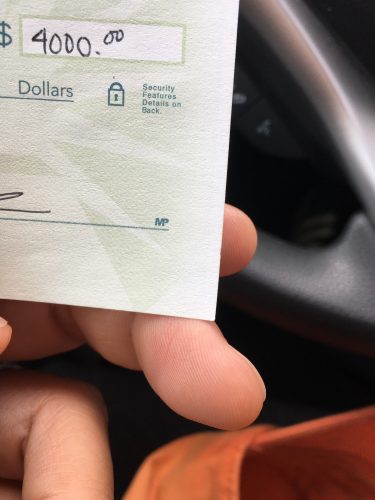 chèque de dépôt oiseau dans la main