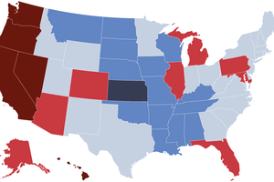 Carte américaine des États à code couleur indiquant le prix moyen du gaz dans chacun